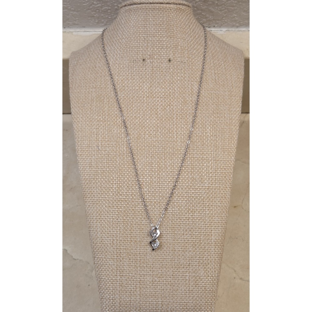 Sterling Silver‎ Dancing Infinity Twist Double Heart CZ Necklace 16-18"